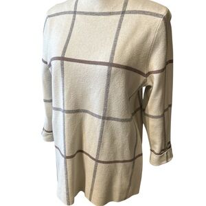 Tahari Cream and Brown Plaid Sweater